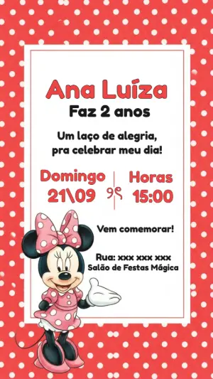 Convite de Aniversário Minnie Vermelha para Editar Online