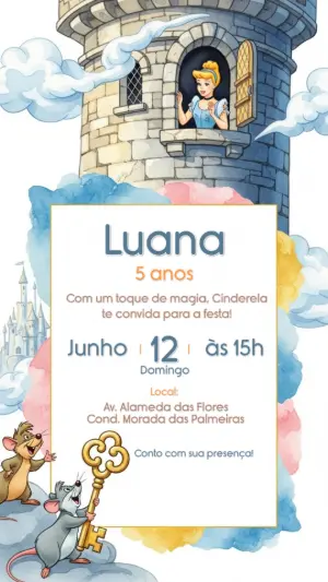 Convite de Aniversário Cinderela com Princesa para Editar
