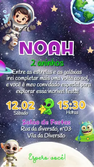 Convite de Aniversário Espacial com Astronauta para Editar