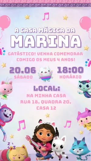 Convite de Aniversário A Casa Mágica da Gabby para Editar