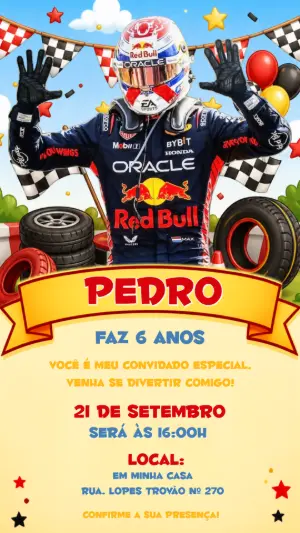 Convite de Aniversário Fórmula 1 Red Bull para Editar
