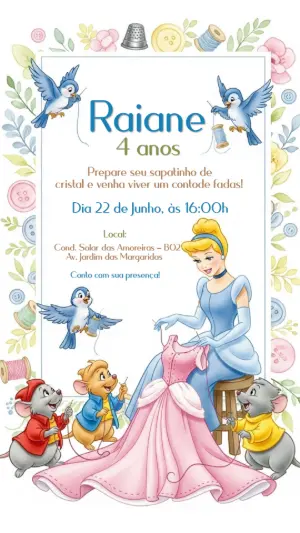 Convite de Aniversário Cinderela para Editar Online