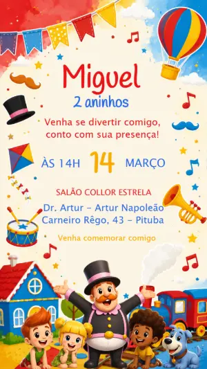Convite de Aniversário Mundo Bita Infantil para Editar