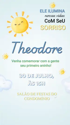 Convite Animado Aniversário Raio de Sol para Editar Online