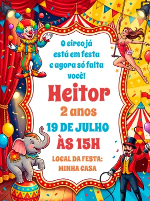 Convite de Aniversário Circo Colorido para Editar Online
