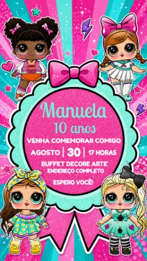 Convite Aniversário Infantil Boneca LOL Surprise para Editar