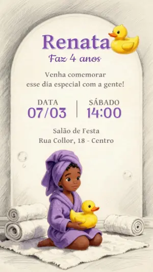 Convite de Aniversário Tema Spa com Ilustração Fofa Editável