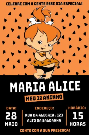Convite de Aniversário Pedrita Flintstones Editável