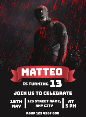 Daredevil Superhero Birthday Invitation Template to Edit