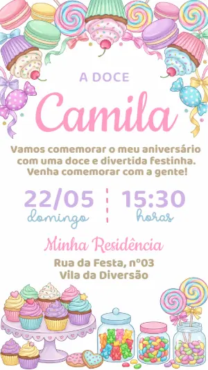Convite de Aniversário Infantil Confeitaria Doces Editável