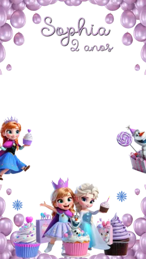 Moldura para Foto Aniversário Frozen Editável Digital