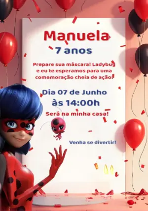 Convite de Aniversário Ladybug para Editar Online
