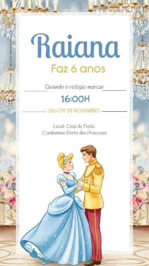 Convite de Aniversário Cinderela para Editar Online
