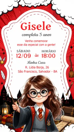 Convite de Aniversário Harry Potter Editável