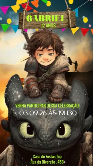 Convite de Aniversário Como Treinar o Seu Dragão Editável