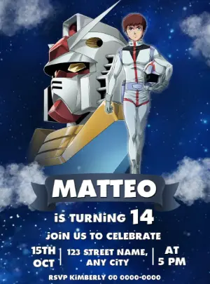 Gundam Anime Birthday Invitation | Editable Digital Template