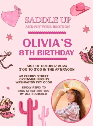 Cute Cowgirl Birthday Invitation | Editable Digital Template