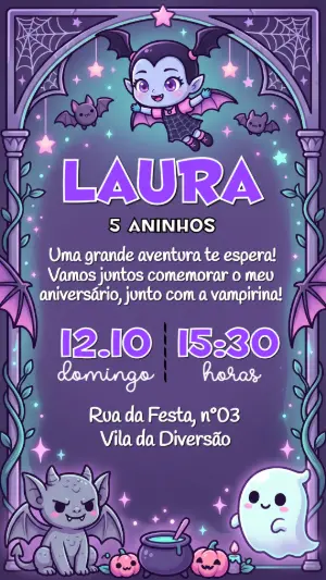 Convite de Aniversário Vampirina Fofo para Editar Online