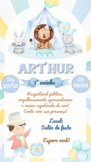 Convite de Aniversário Circo Aquarela para Editar
