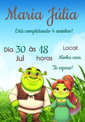 Convite de Aniversário Shrek e Fiona para Editar Online