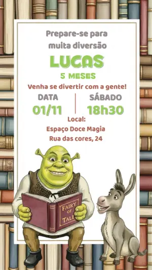 Convite de Aniversário Shrek para Editar Online