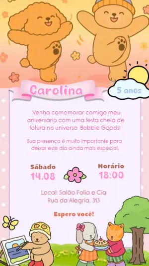 Convite Animado Aniversário Bobbie Goods para Editar Online