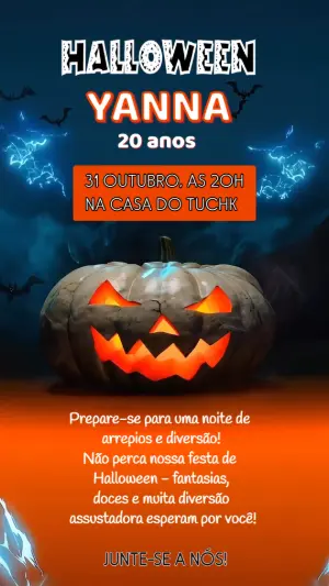 Convite Animado de Aniversário Halloween Assustador para Editar