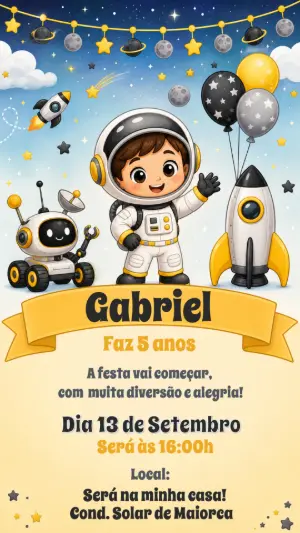 Convite de Aniversário Astronauta para Editar
