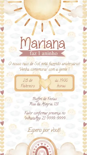 Convite Aniversário Raio de Sol para Editar Online