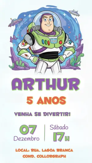 Convite de Aniversário Buzz Lightyear Espacial para Editar