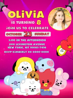 Editable BT21 Birthday Invitation with Photo Template