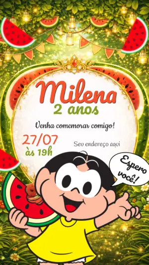 Convite de Aniversário Magali Melancia Digital para Editar