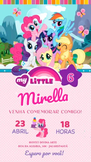 Convite de Aniversário My Little Pony com Personagens para Editar