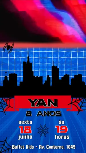 Convite Animado Aniversário Homem-Aranha para Editar Online