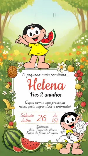Convite de Aniversário Magali Comilona para Editar Online
