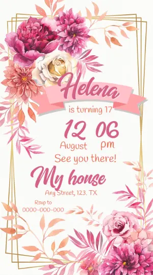 Elegant Floral Birthday Invitation Editable Template