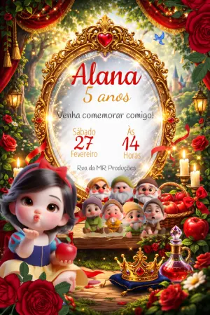 Convite Digital Branca de Neve e os Sete Anões Editável