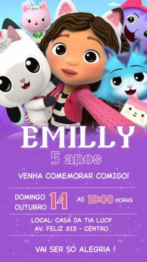 Convite Aniversário A Casa Mágica da Gabby para Editar Online
