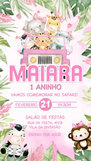 Safari Birthday Invitation – Static – Convide aê!
