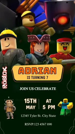 Animated Roblox Birthday Video Invitation - Editable Template