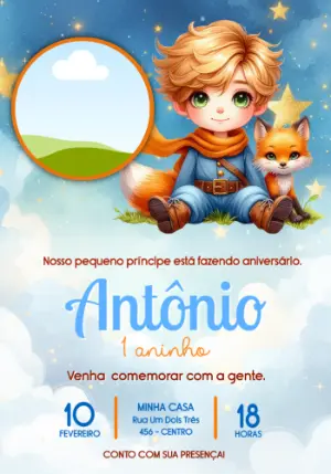 Convite Aniversário Pequeno Príncipe Aquarela Editável