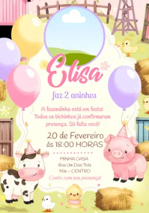 Convite Aniversário Fazendinha Aquarela Fofo para Editar