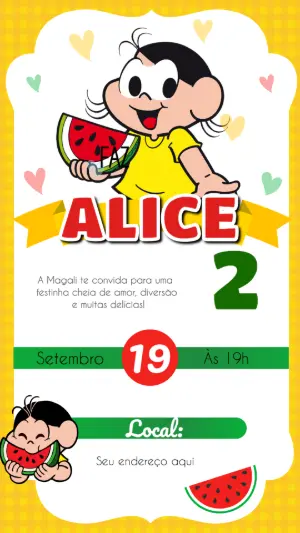 Convite de Aniversário Magali Turma da Mônica Editável