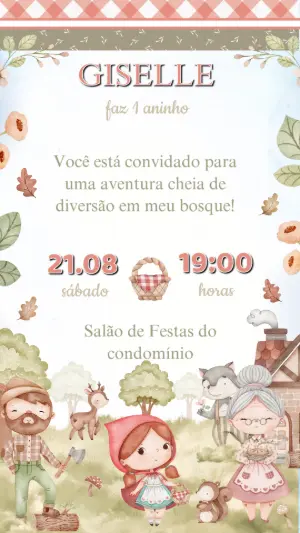 Convite Aniversário Chapeuzinho Vermelho Editável Online