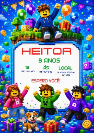 Invito di compleanno Roblox – Statico – KC Design