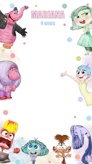 Moldura Aniversário Divertida Mente 2 com Personagens para Editar