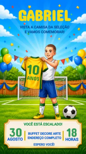 Convite Aniversário Futebol Brasil Editável Tema Copa