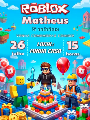 Invito di compleanno Roblox – Statico – Alegria no ar