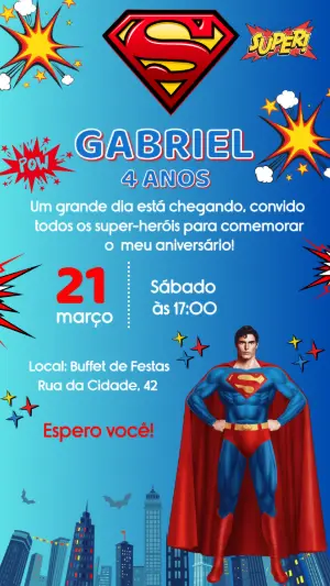 Convite Aniversário Super Homem para Editar Online