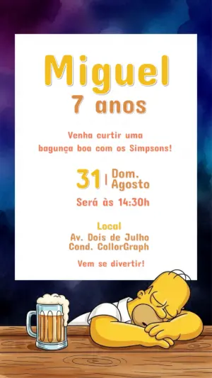 Convite de Aniversário Os Simpsons com Homer para Editar Online